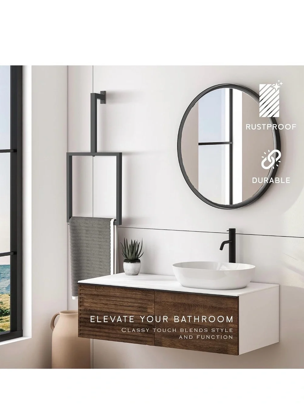 New Open Box 32”x14”x3” Unique Vertical Towel Rack Wall Mounted , Metal Squar